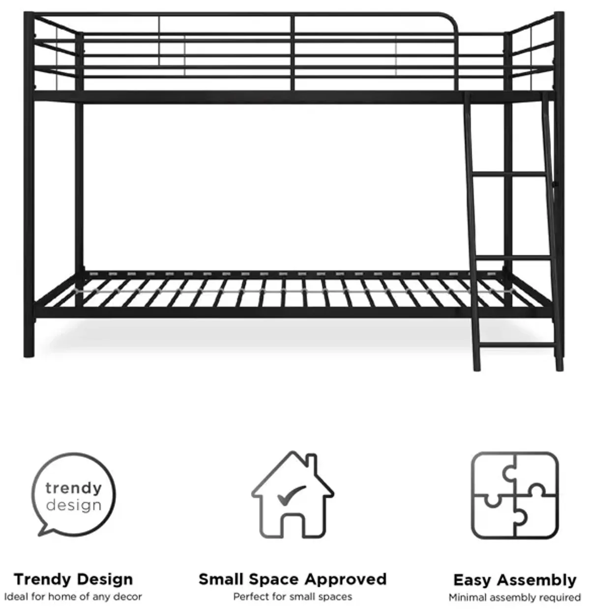 Small Space Junior Twin over Twin Metal Bunk Bed