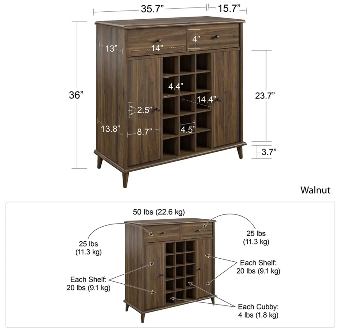 Wexford Bar Cabinet with 15 Open Bottle Cubbies