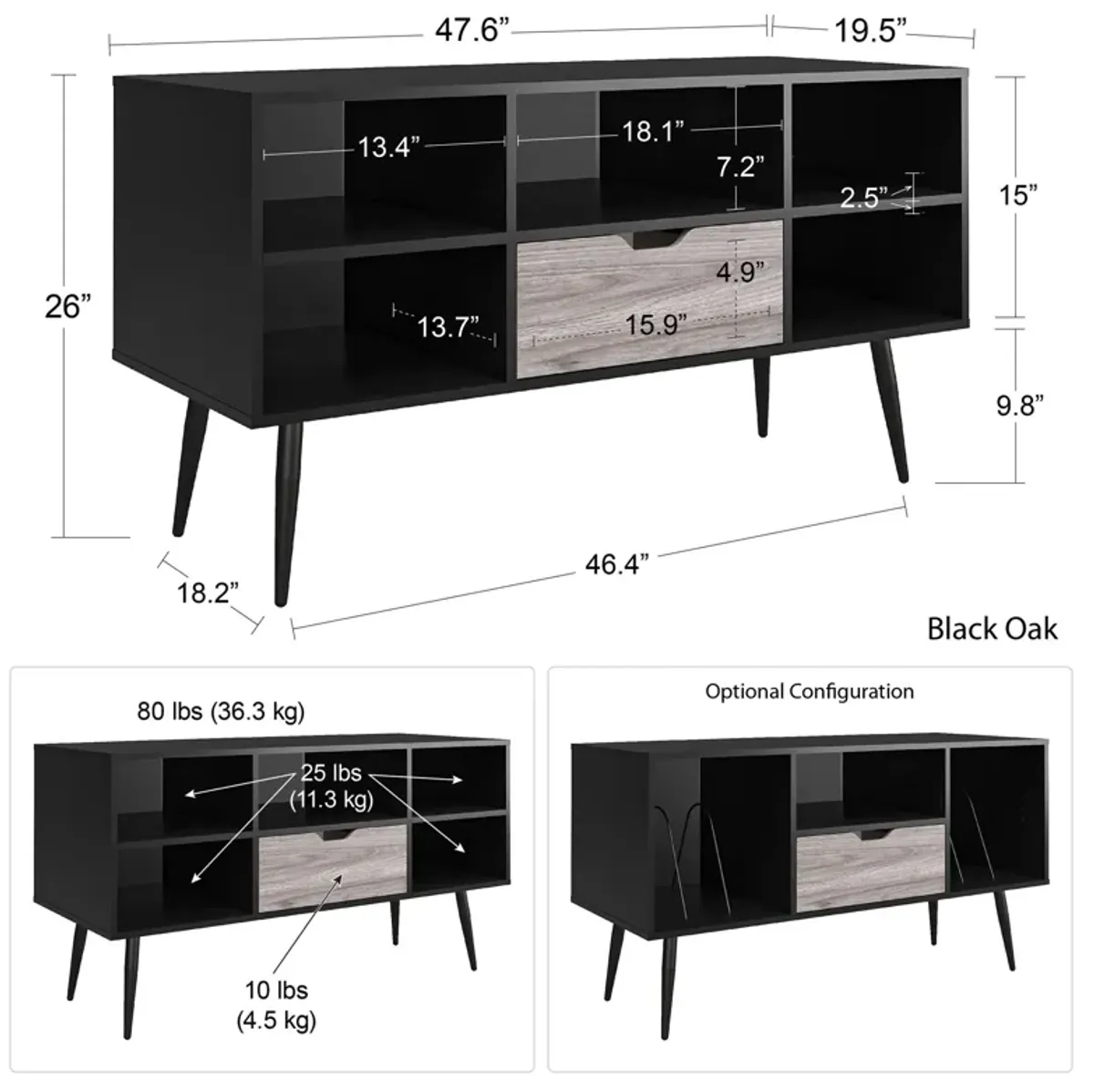 Grafton TV Stand for TVs up to 55" with Open Center Shelf and Drawer