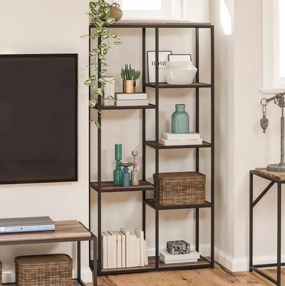 Fayette 5 Open Shelf Bookcase with Sturdy Metal Frame