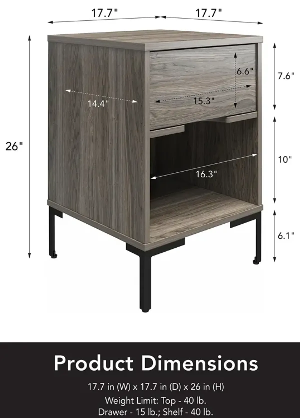 Rolland Nightstand with 1 Drawer and Open Cubby