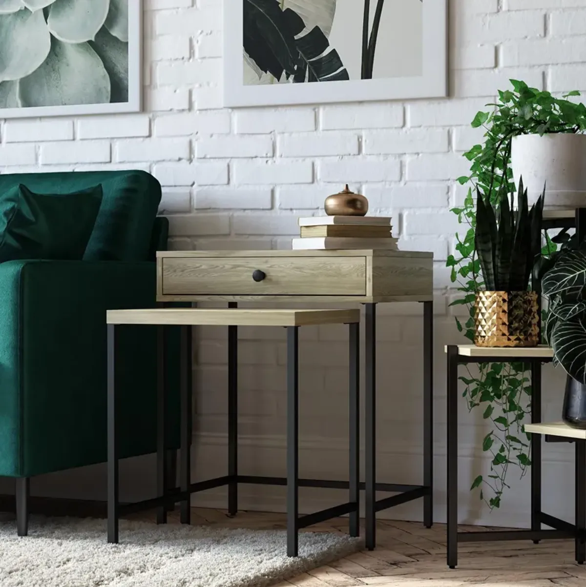 Brookville Nesting Side Tables with Minimalistic 2-Tone Design