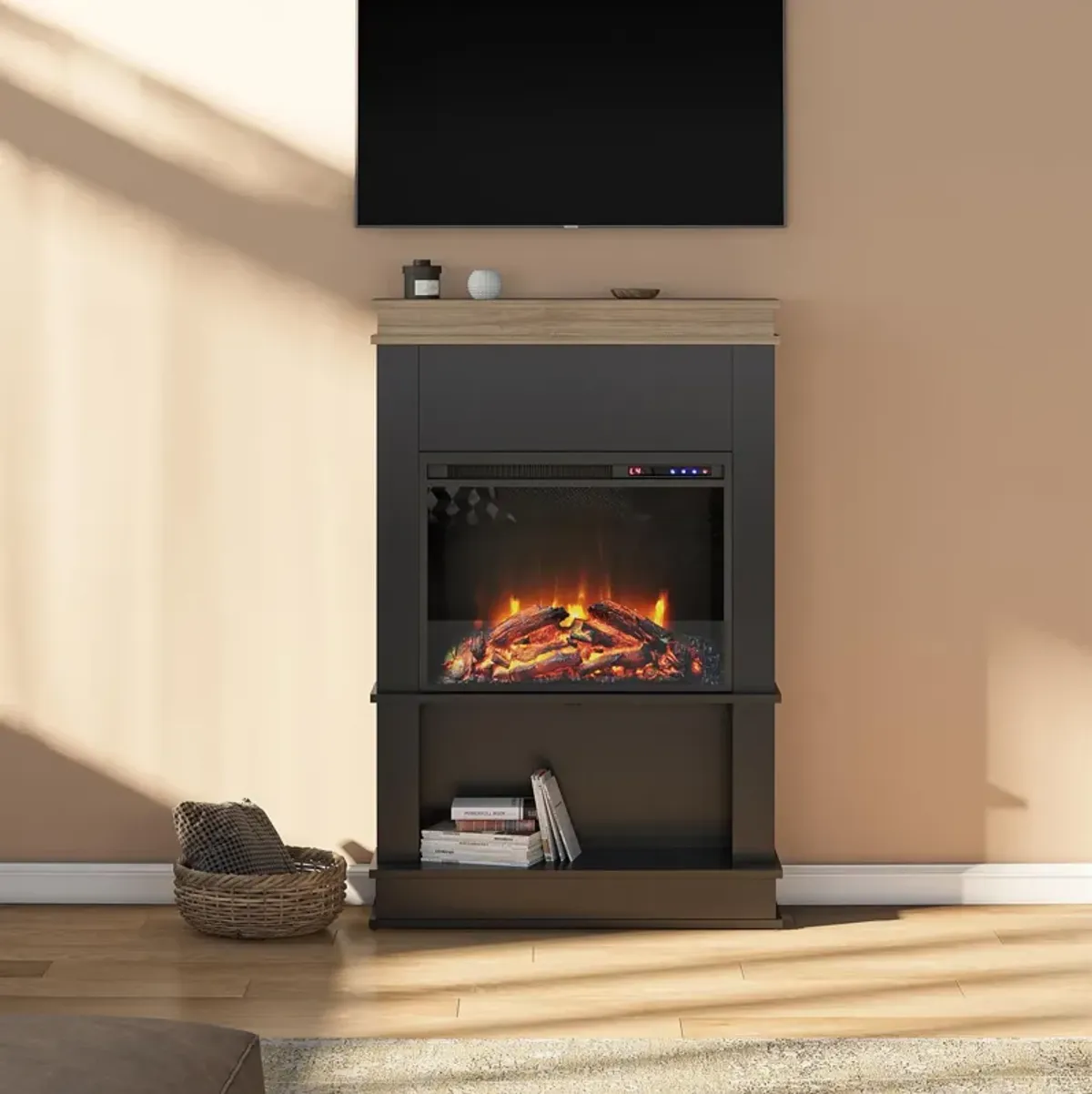 Mateo Electric Fireplace with Mantel and Open Shelf