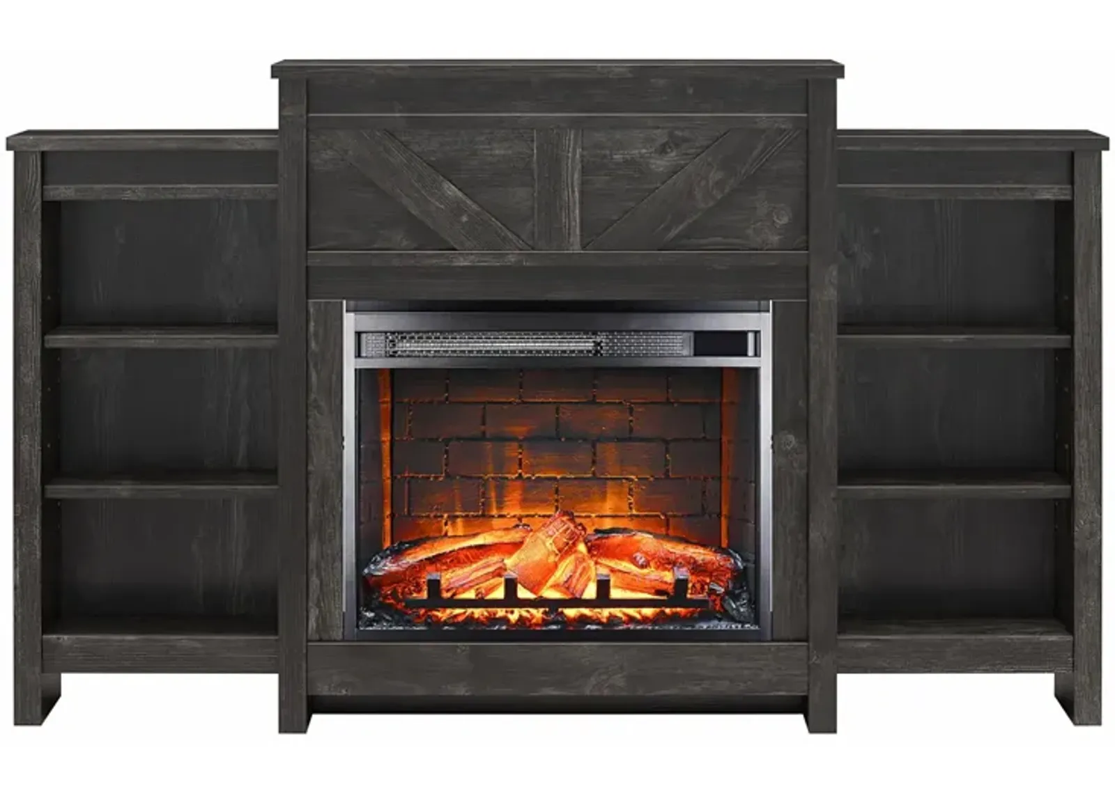 Farmington Electric Fireplace with Mantel & Side Bookcases