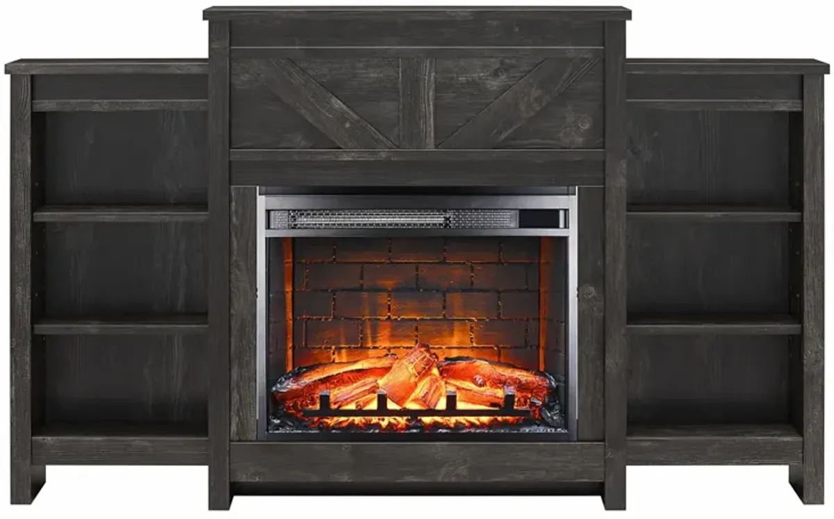 Farmington Electric Fireplace with Mantel & Side Bookcases