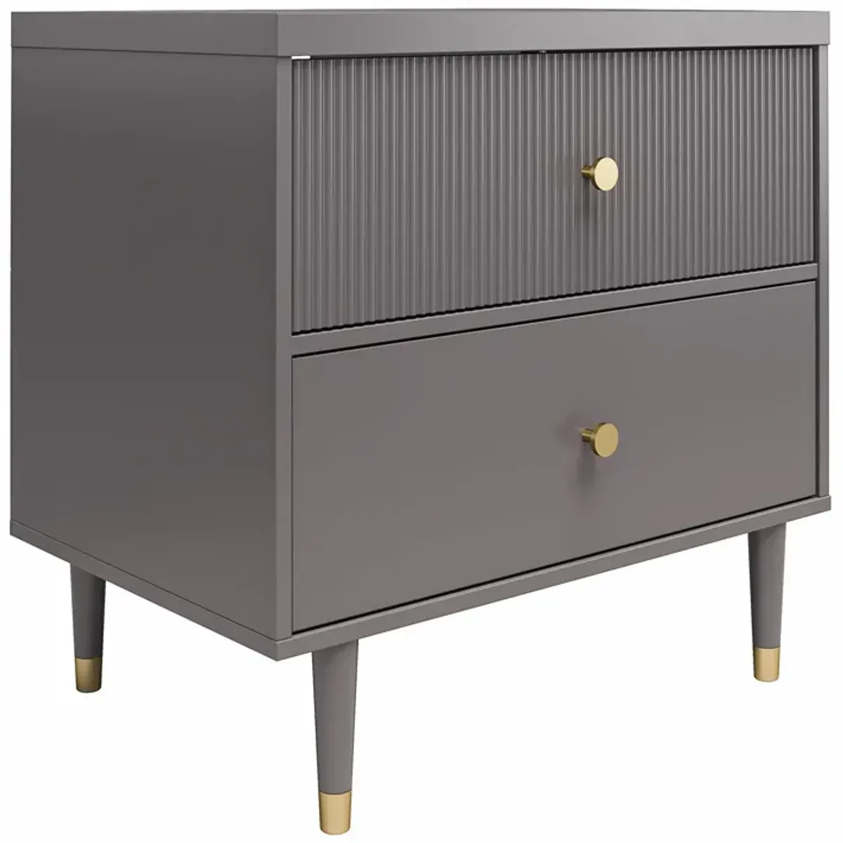 Elizabeth 2 Drawer Textured Nightstand with Gold Knobs