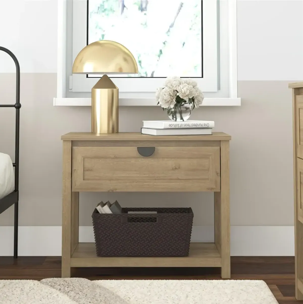 Primrose Wide 1 Drawer Nightstand with Open Shelf