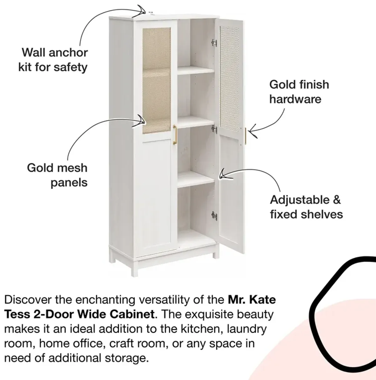 Tess 2 Door Wide Storage Cabinet with Modular Storage Options