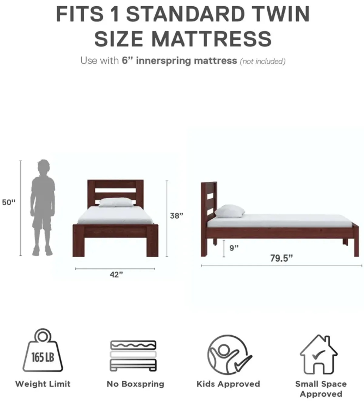 Davian Kids Platform Bed Frame in Solid Wood