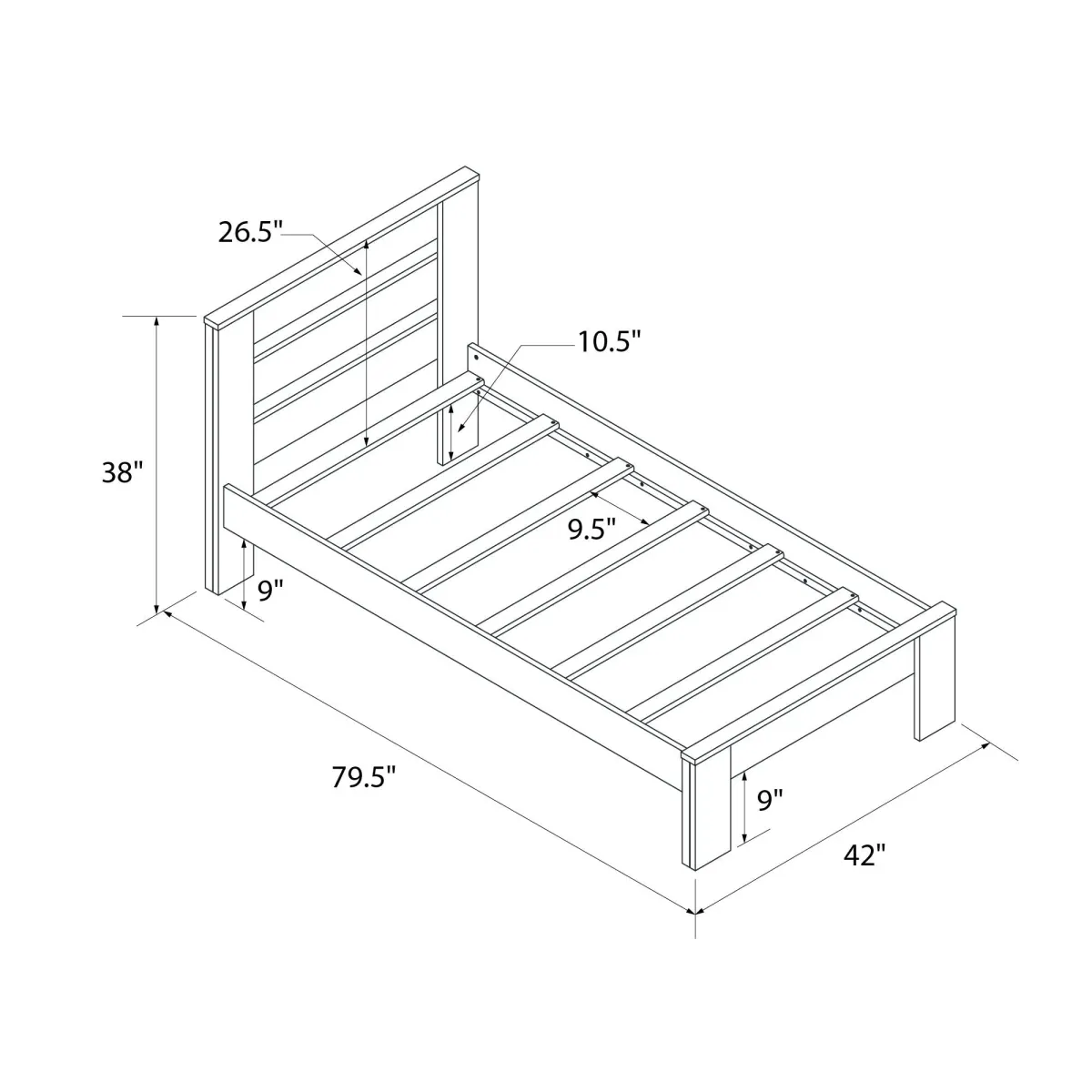 Davian Kids Platform Bed Frame in Solid Wood