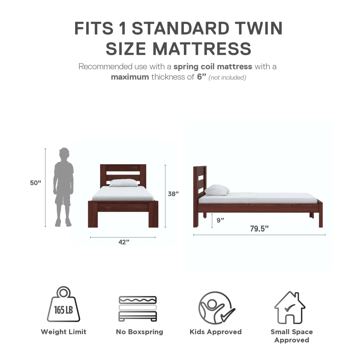 Davian Kids Platform Bed Frame in Solid Wood