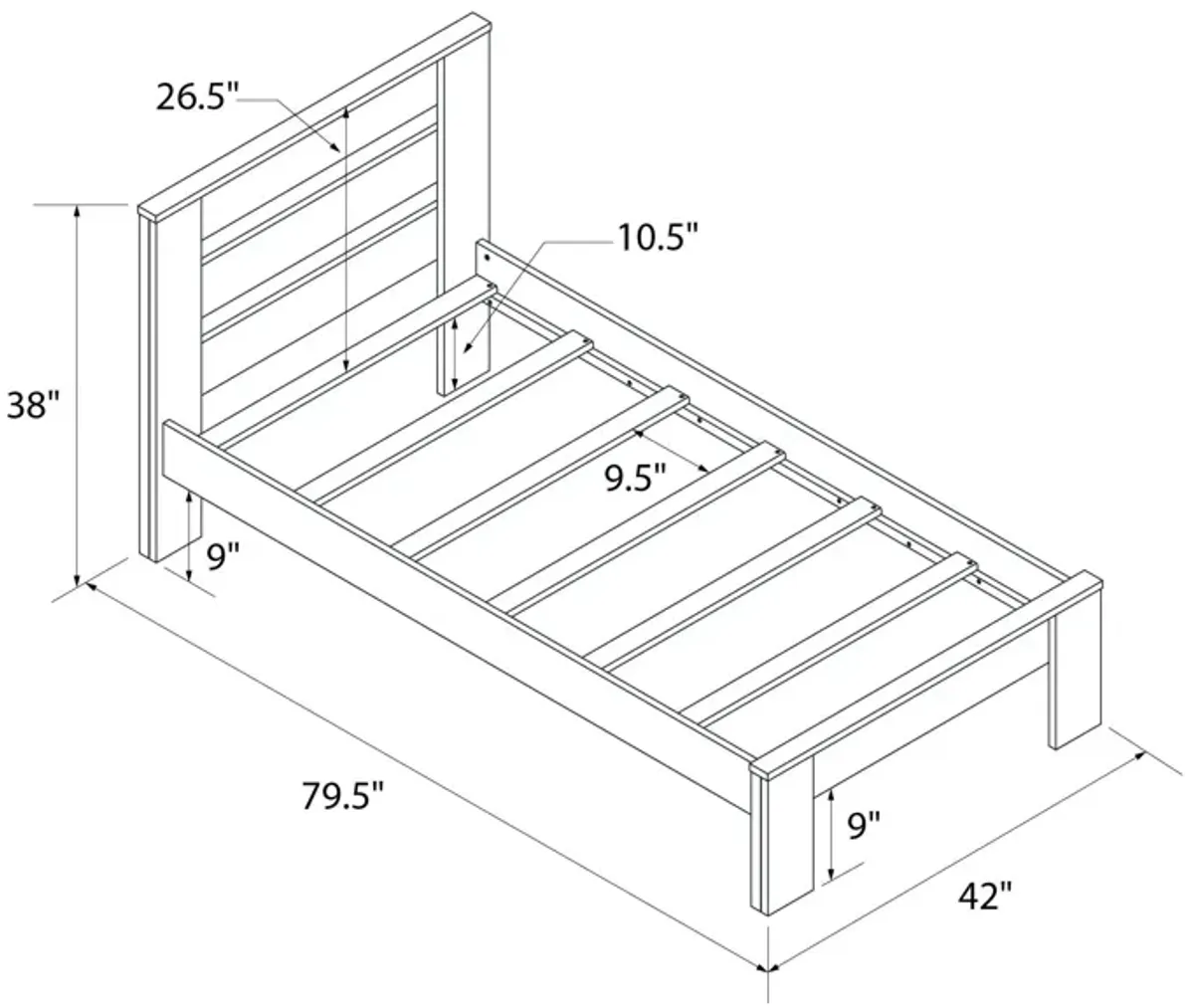 Davian Kids Platform Bed Frame in Solid Wood