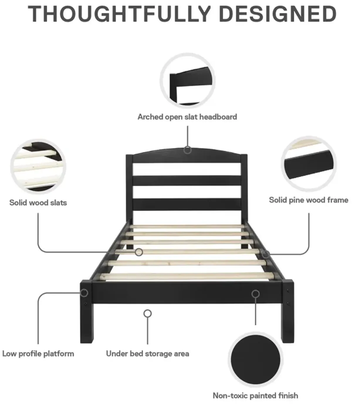 Brycen Kids Twin Size Wood Platform Bed Frame