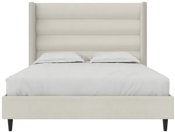 Louis Upholstered Wingback Bed with Textured Ivory Canvas