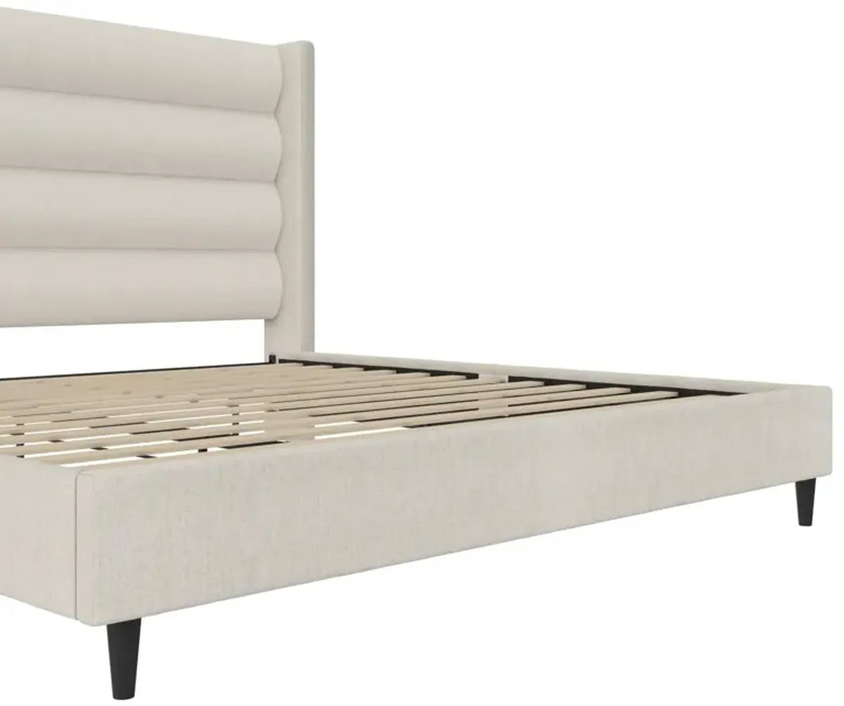 Louis Upholstered Wingback Bed with Textured Ivory Canvas