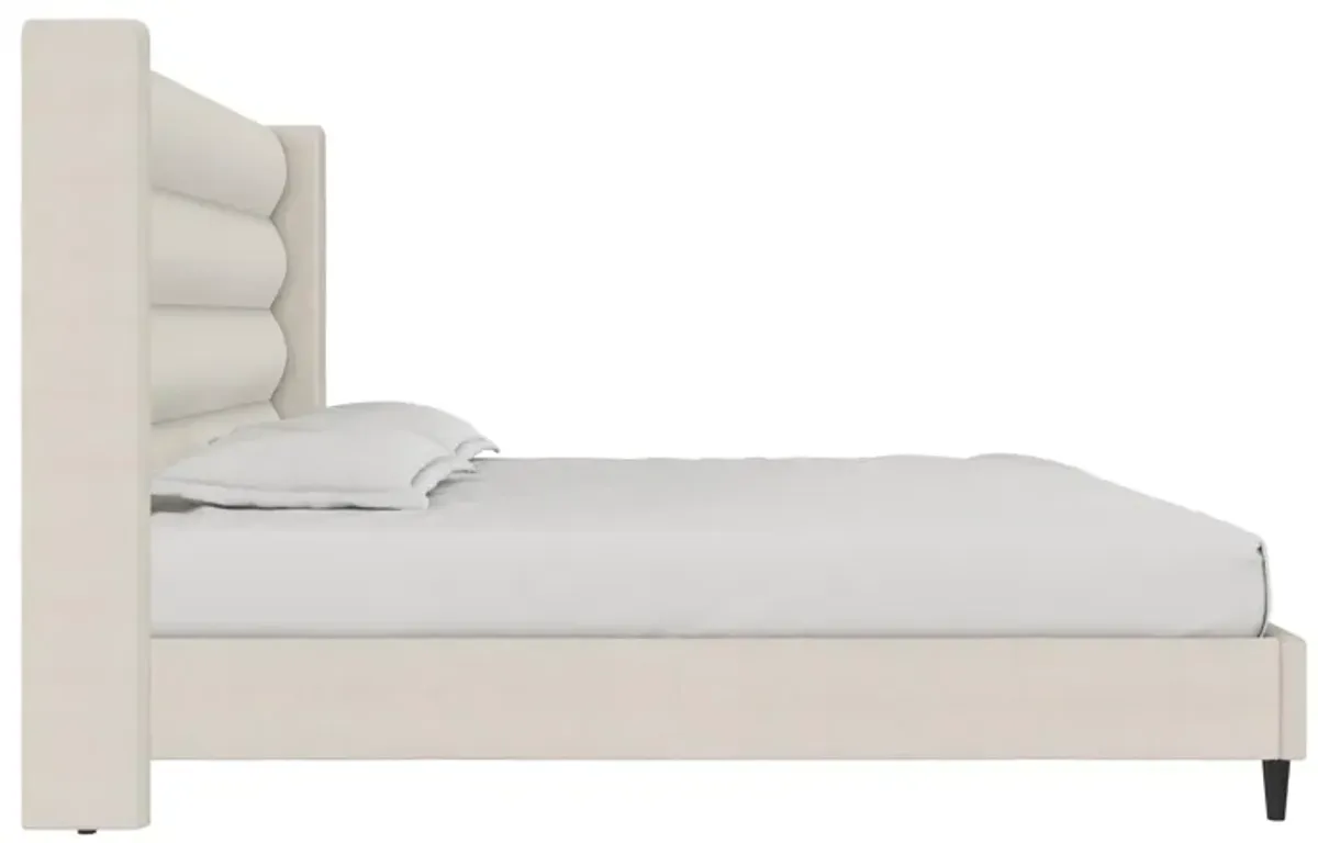 Louis Upholstered Wingback Bed with Textured Ivory Canvas