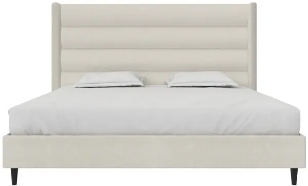 Louis Upholstered Wingback Bed with Textured Ivory Canvas