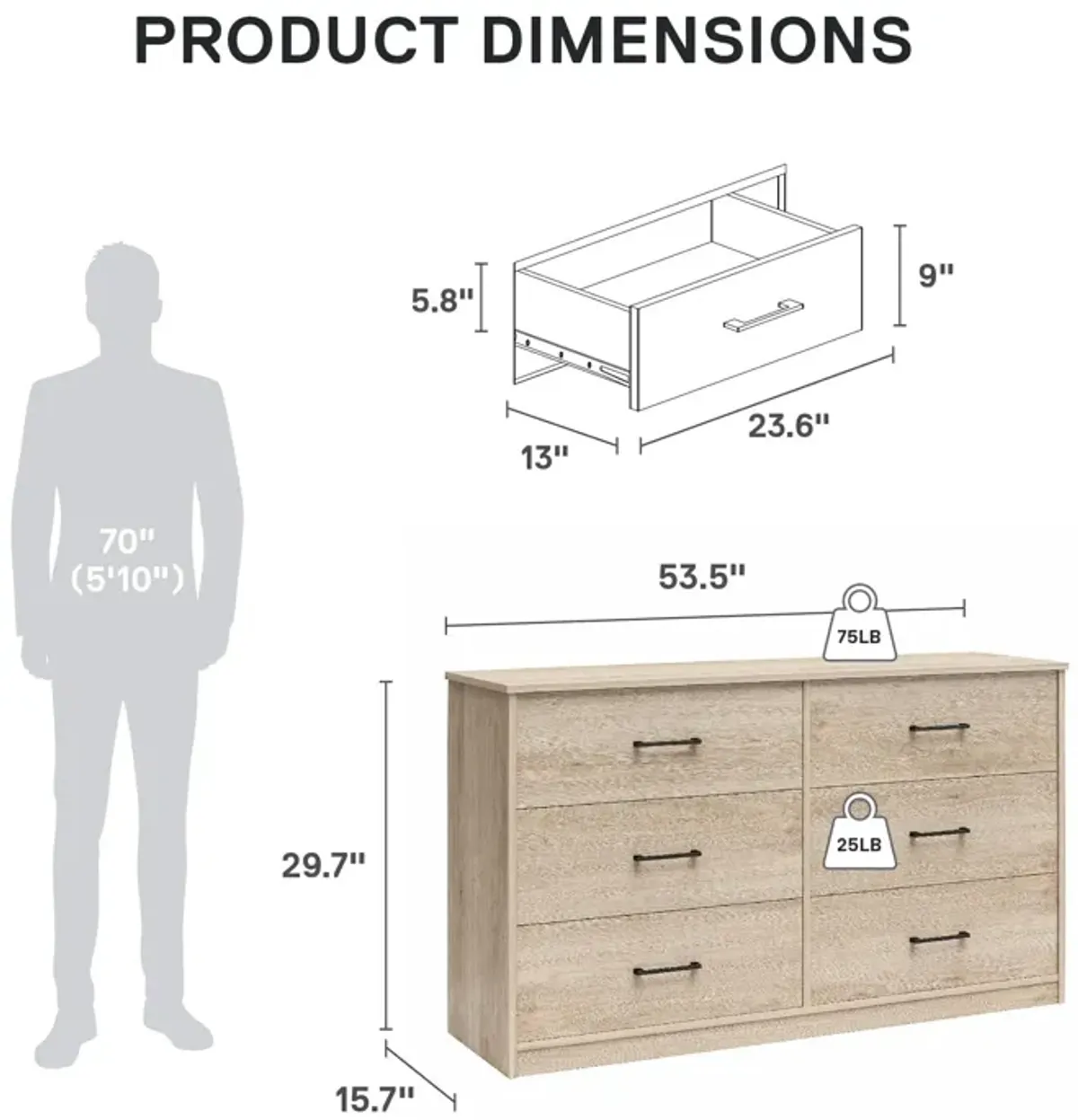 Easy Build Pearce Wide 6 Drawer Dresser with Interlocking SwitchLock™ System