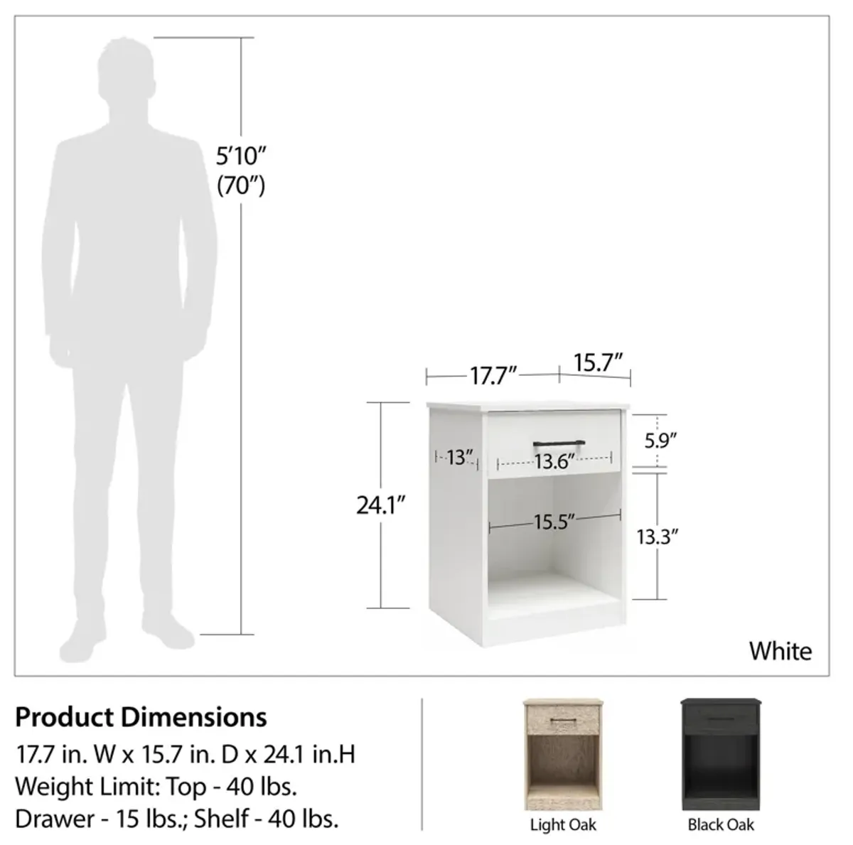 Easy Build Pearce Nightstand with Drawer with Interlocking SwitchLock™ System