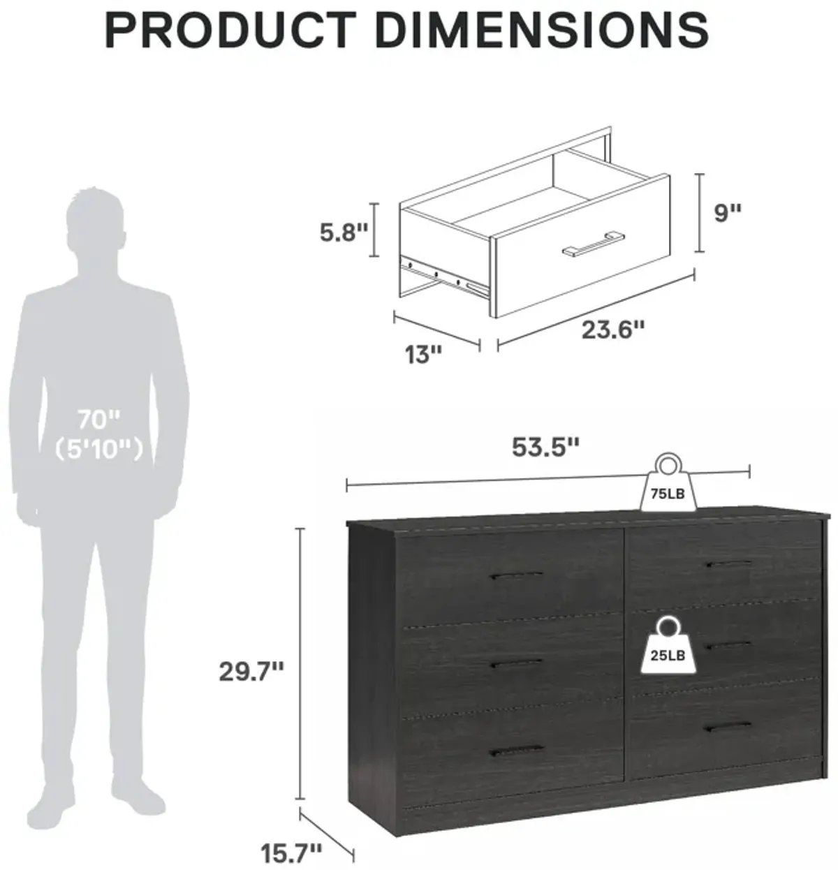 Easy Build Pearce Wide 6 Drawer Dresser with Interlocking SwitchLock™ System