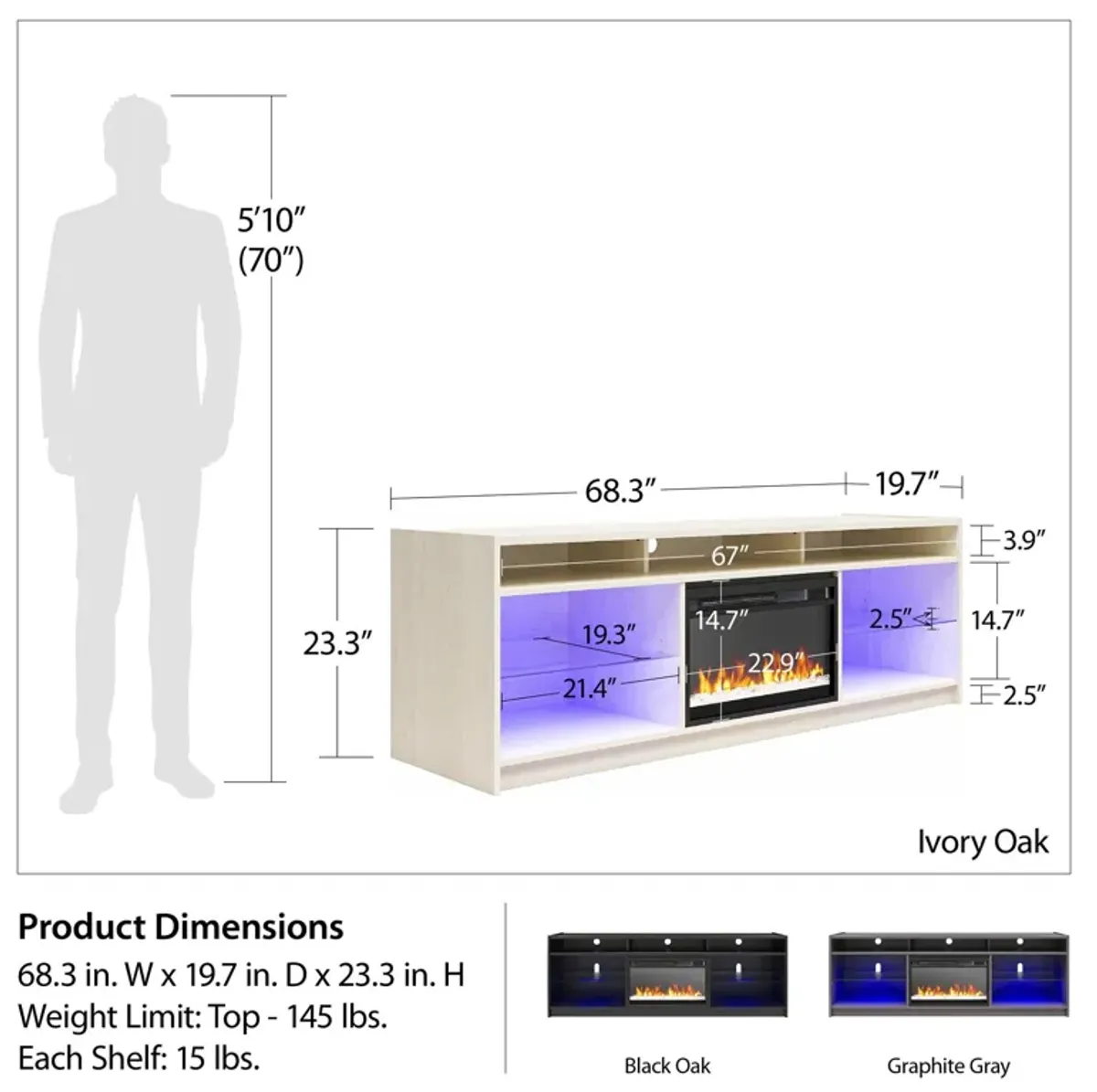 Luna Fireplace TV Stand for TVs up to 75 Inches