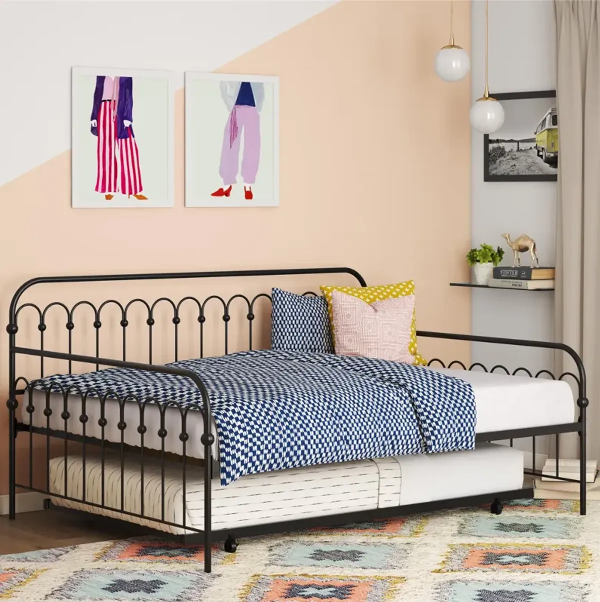 Bright Pop Metal Daybed with Trundle