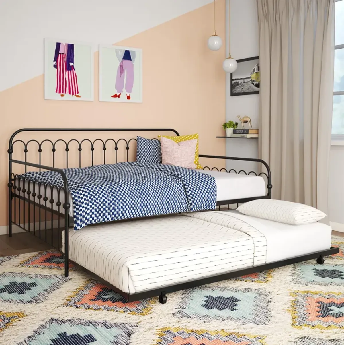 Bright Pop Metal Daybed with Trundle