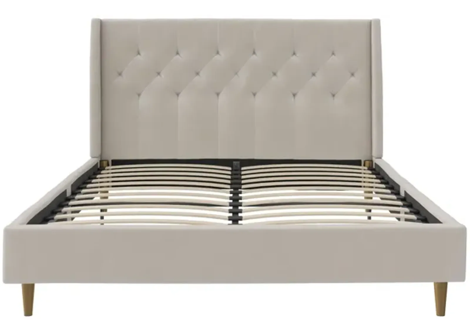 Her Majesty Wingback Bed with a Button Tufted Headboard and Tapered Wood Legs