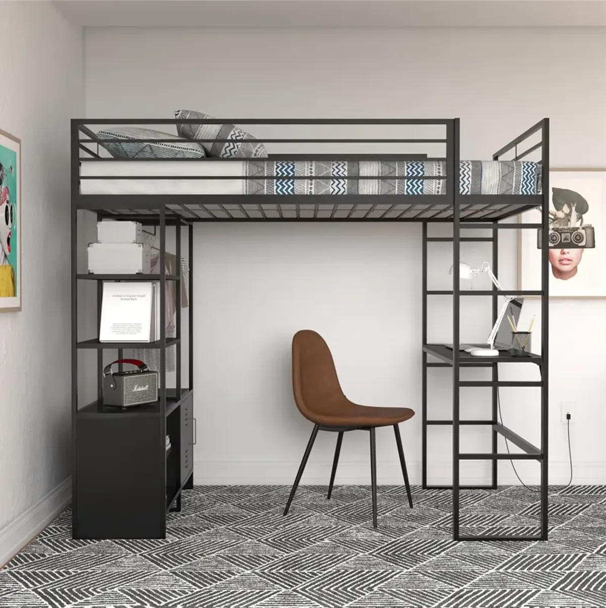 Lanis Twin Loft Bed with Desk and Storage