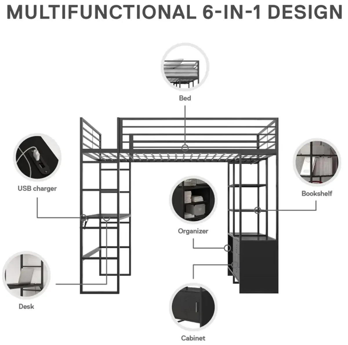 Lanis Twin Loft Bed with Desk and Storage