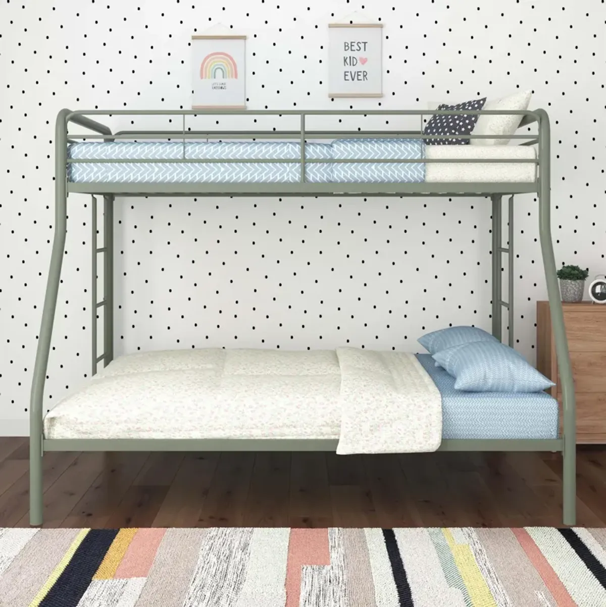 Dusty Twin over Full Metal Bunk Bed with Integrated Ladder