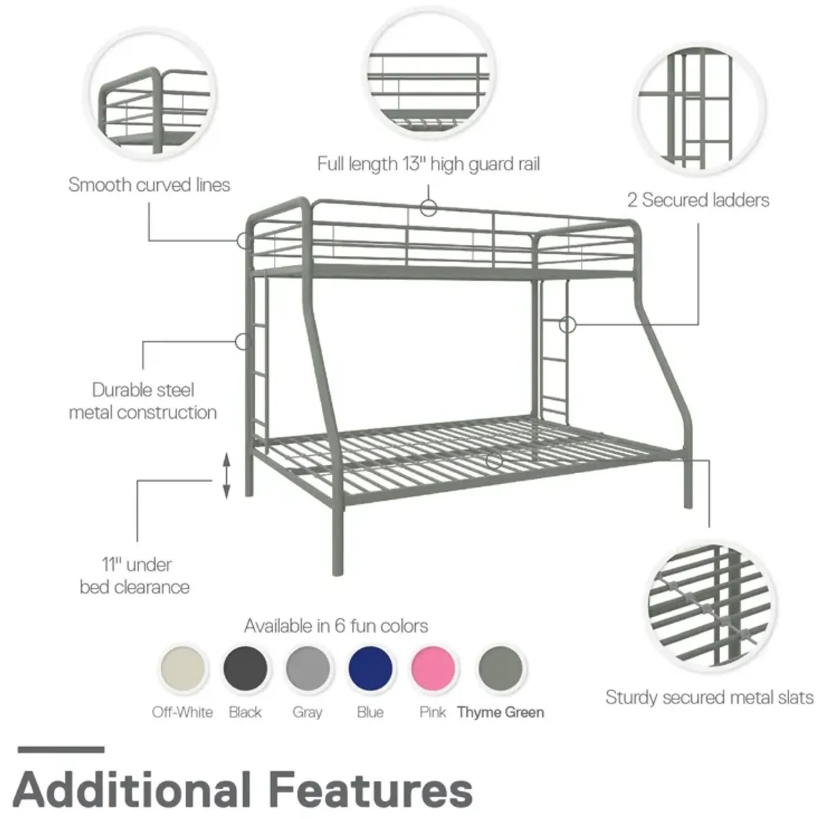 Dusty Twin over Full Metal Bunk Bed with Integrated Ladder