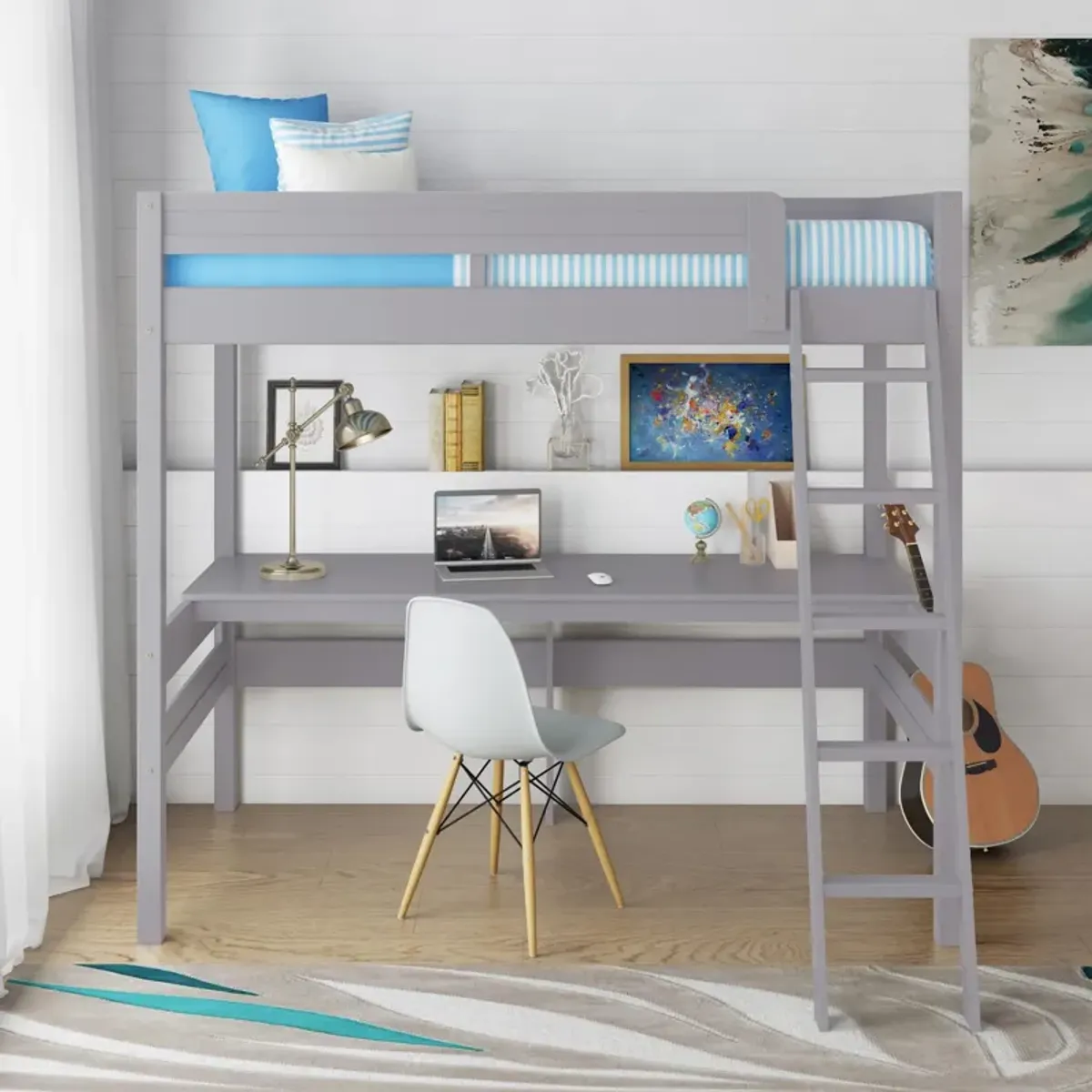 Harlan Twin Size Loft Bed with Desk and Ladder