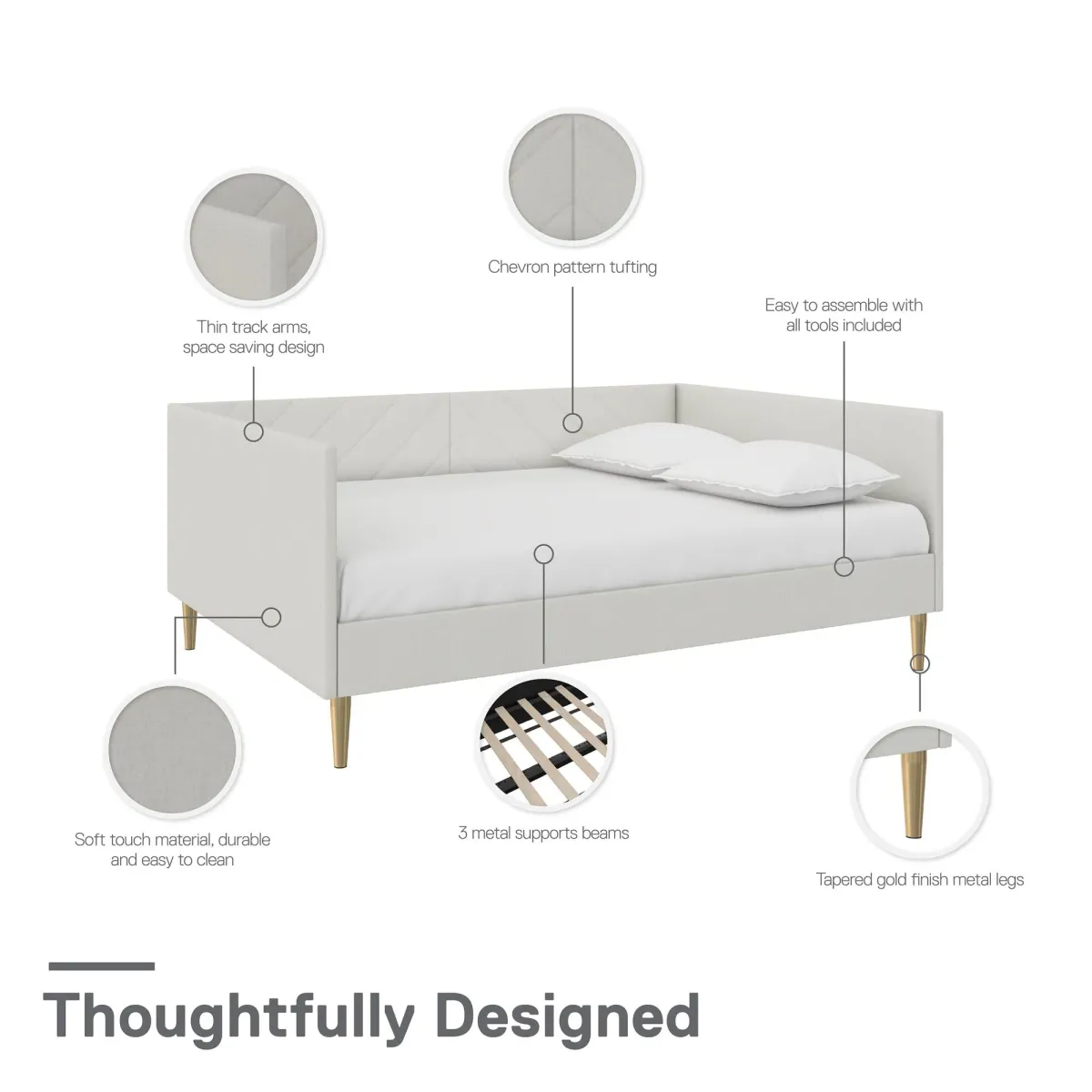 Alicent Upholstered Daybed with Gold Metal Legs