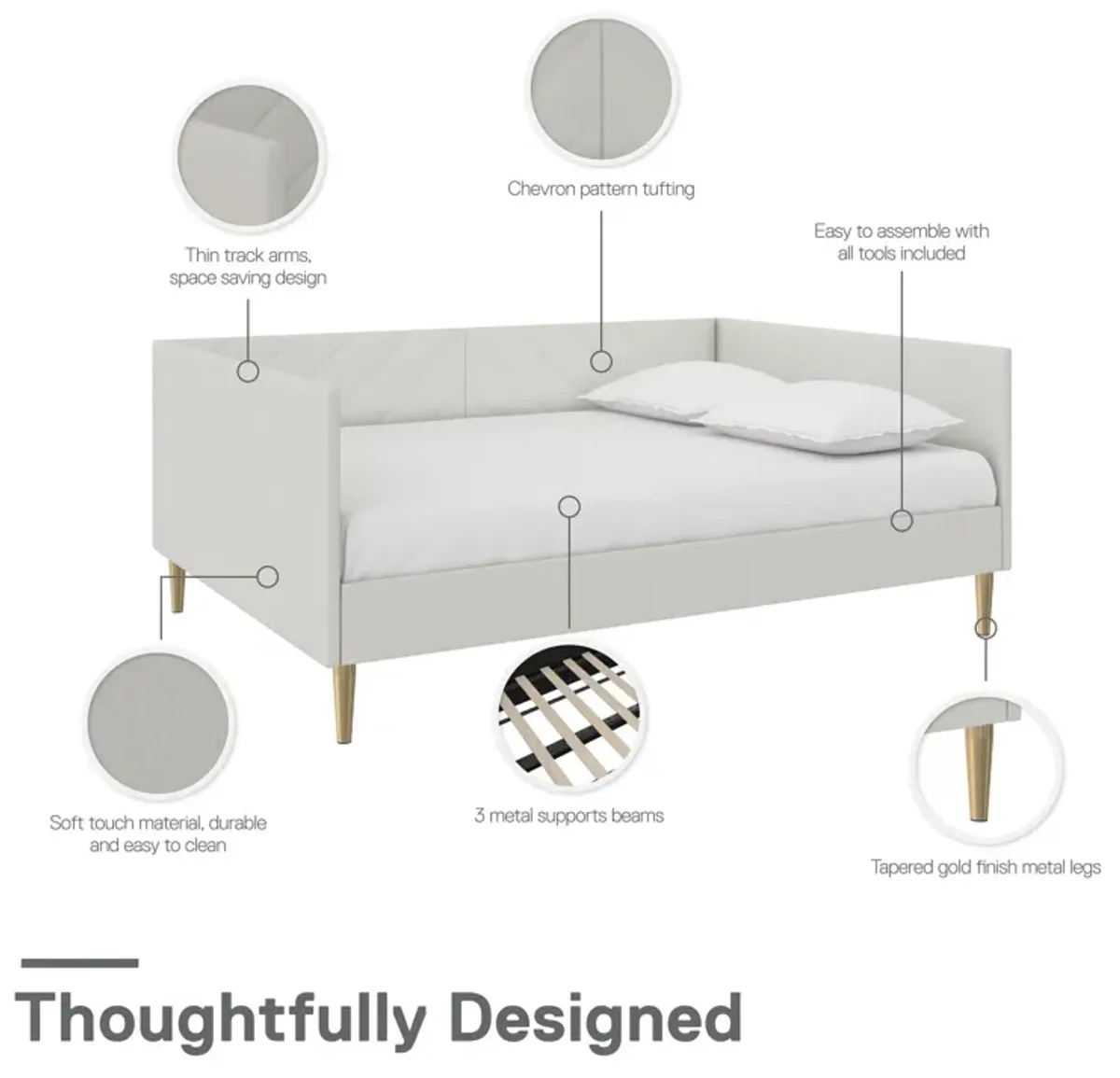 Alicent Upholstered Daybed with Gold Metal Legs