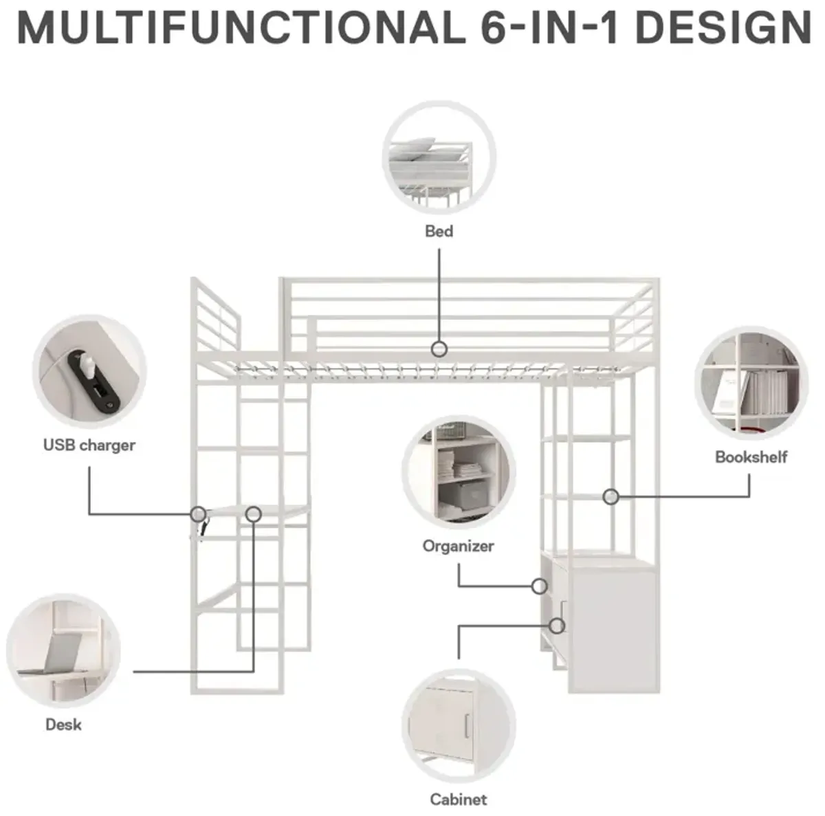 Lanis Twin Loft Bed with Desk and Storage