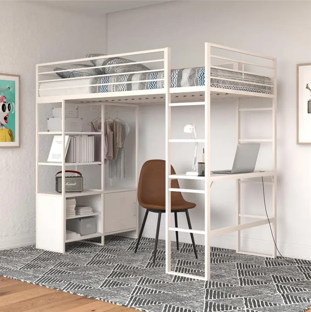 Lanis Twin Loft Bed with Desk and Storage