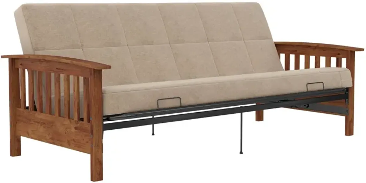 Brixen Cherry Wood Arm Metal Futon Frame with 6-Inch Mattress