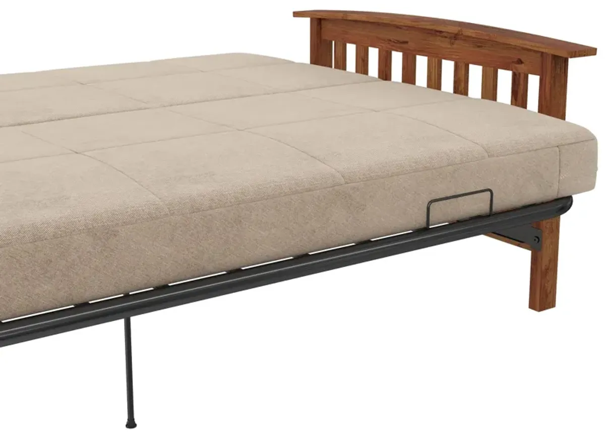 Brixen Cherry Wood Arm Metal Futon Frame with 6-Inch Mattress