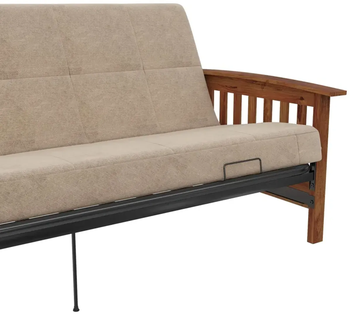 Brixen Cherry Wood Arm Metal Futon Frame with 6-Inch Mattress