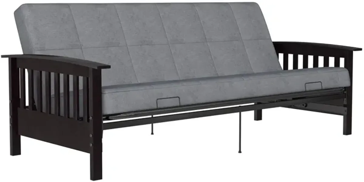 Brixen Cherry Wood Arm Metal Futon Frame with 6-Inch Mattress