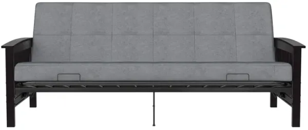 Brixen Cherry Wood Arm Metal Futon Frame with 6-Inch Mattress