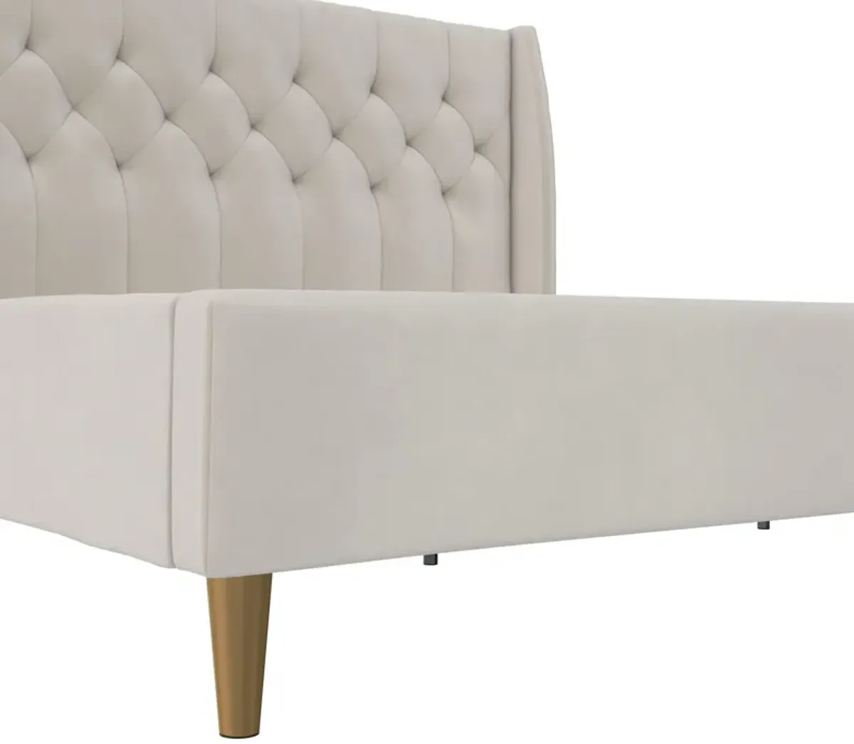 Her Majesty Wingback Bed with a Button Tufted Headboard and Tapered Wood Legs