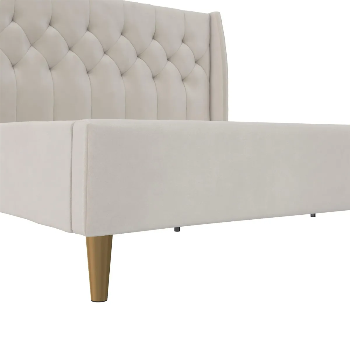 Her Majesty Wingback Bed with a Button Tufted Headboard and Tapered Wood Legs