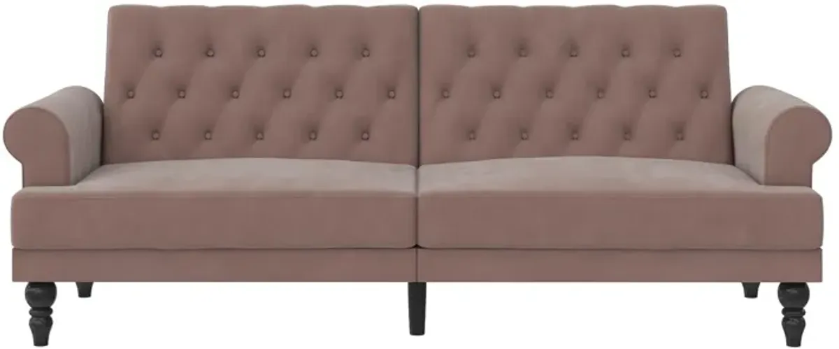 Upholstered Cassidy Futon with Rolled Arms and Button Tufted Details