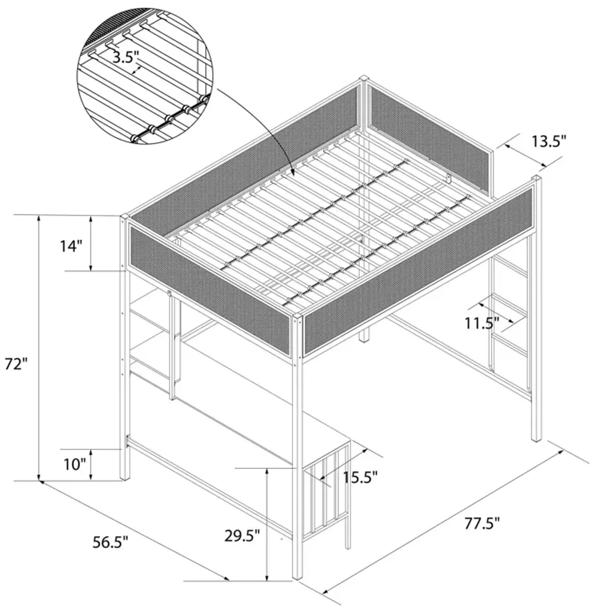 Axel Loft Bed with Desk & Shelves