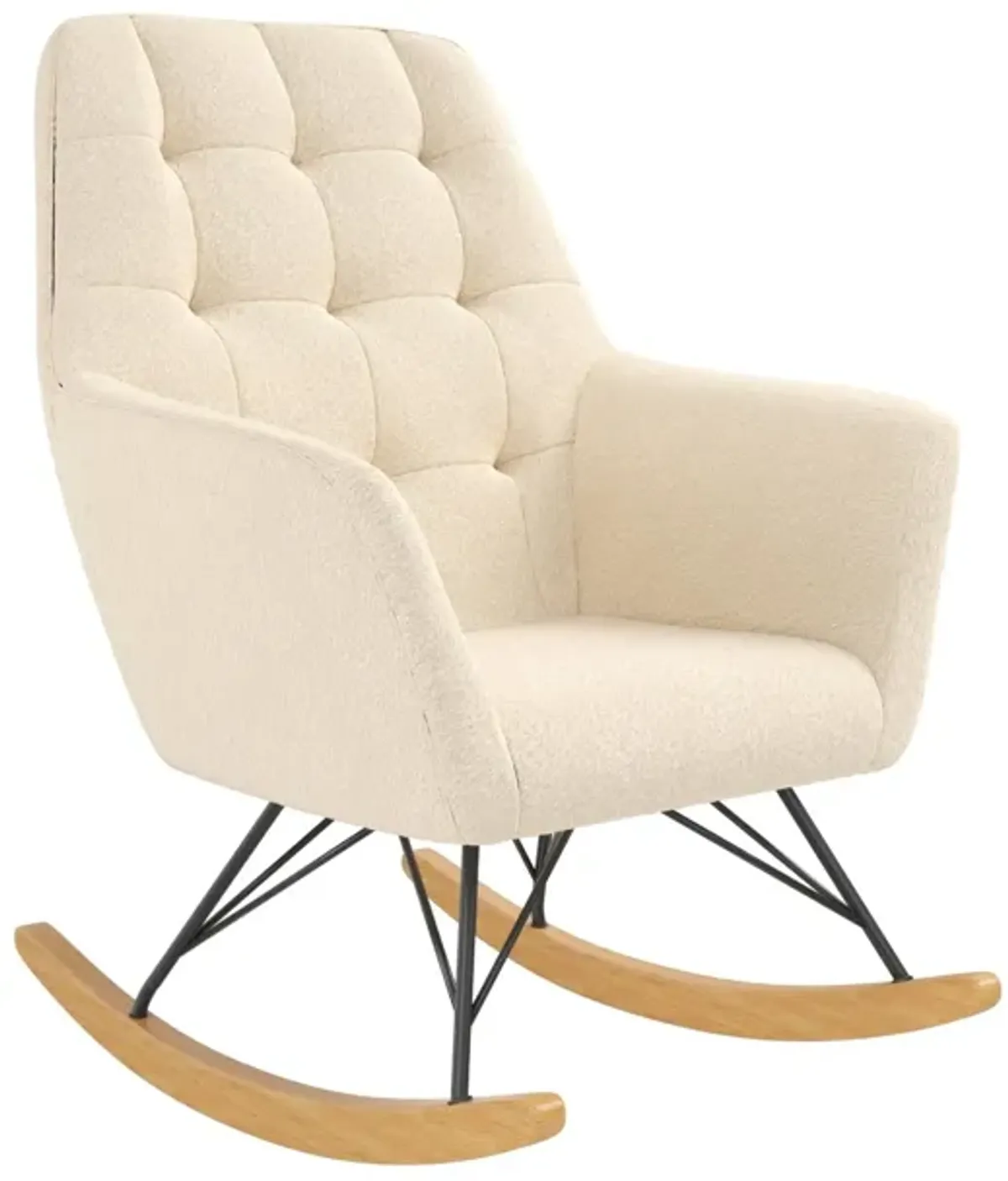 Raven Upholstered Rocker with Square Tufted Detailing and Wood Legs