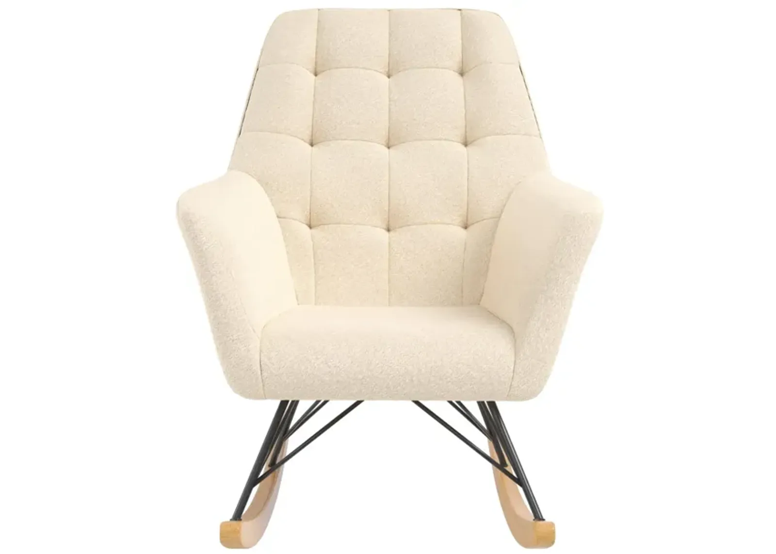 Raven Upholstered Rocker with Square Tufted Detailing and Wood Legs