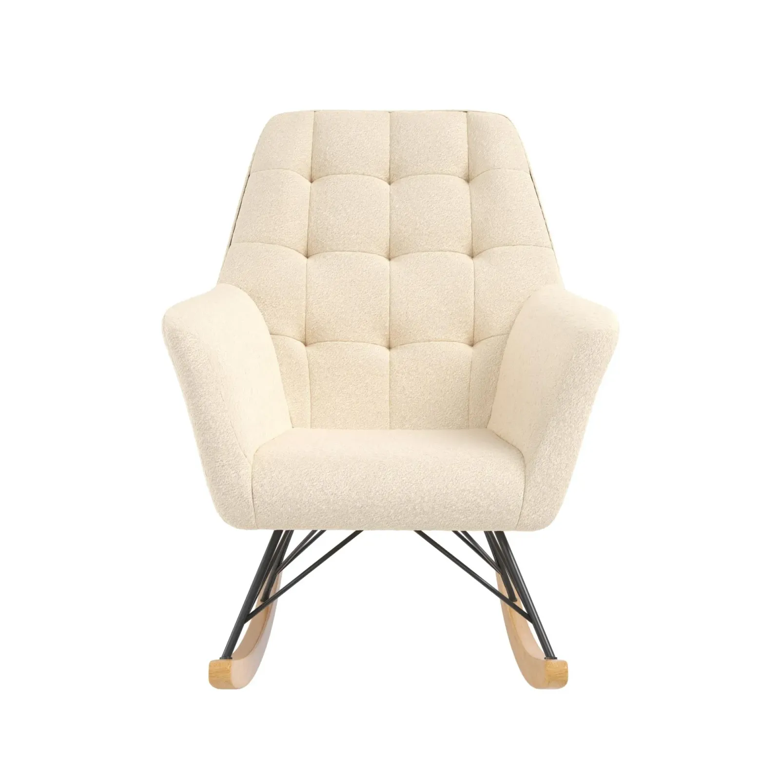 Raven Upholstered Rocker with Square Tufted Detailing and Wood Legs