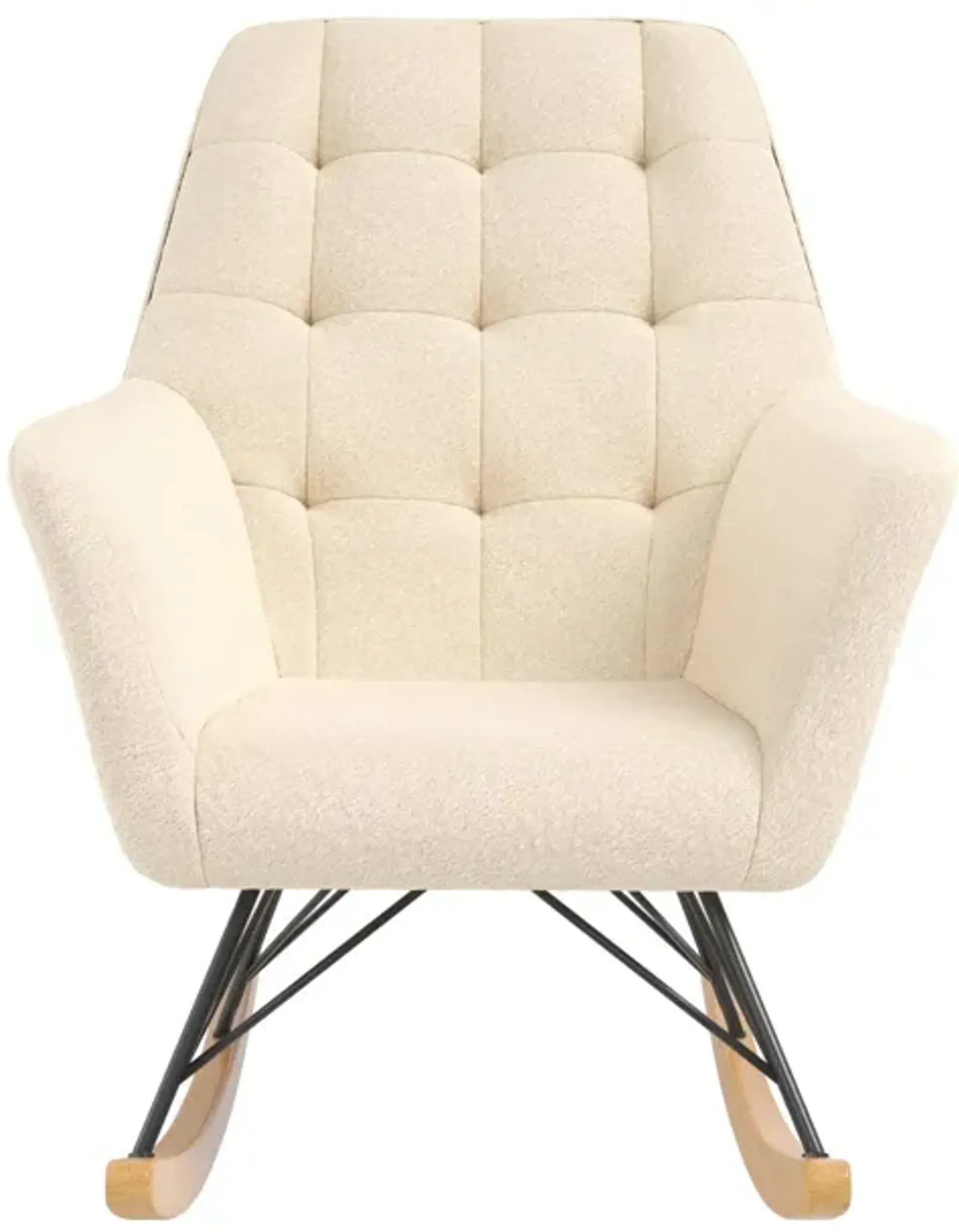 Raven Upholstered Rocker with Square Tufted Detailing and Wood Legs